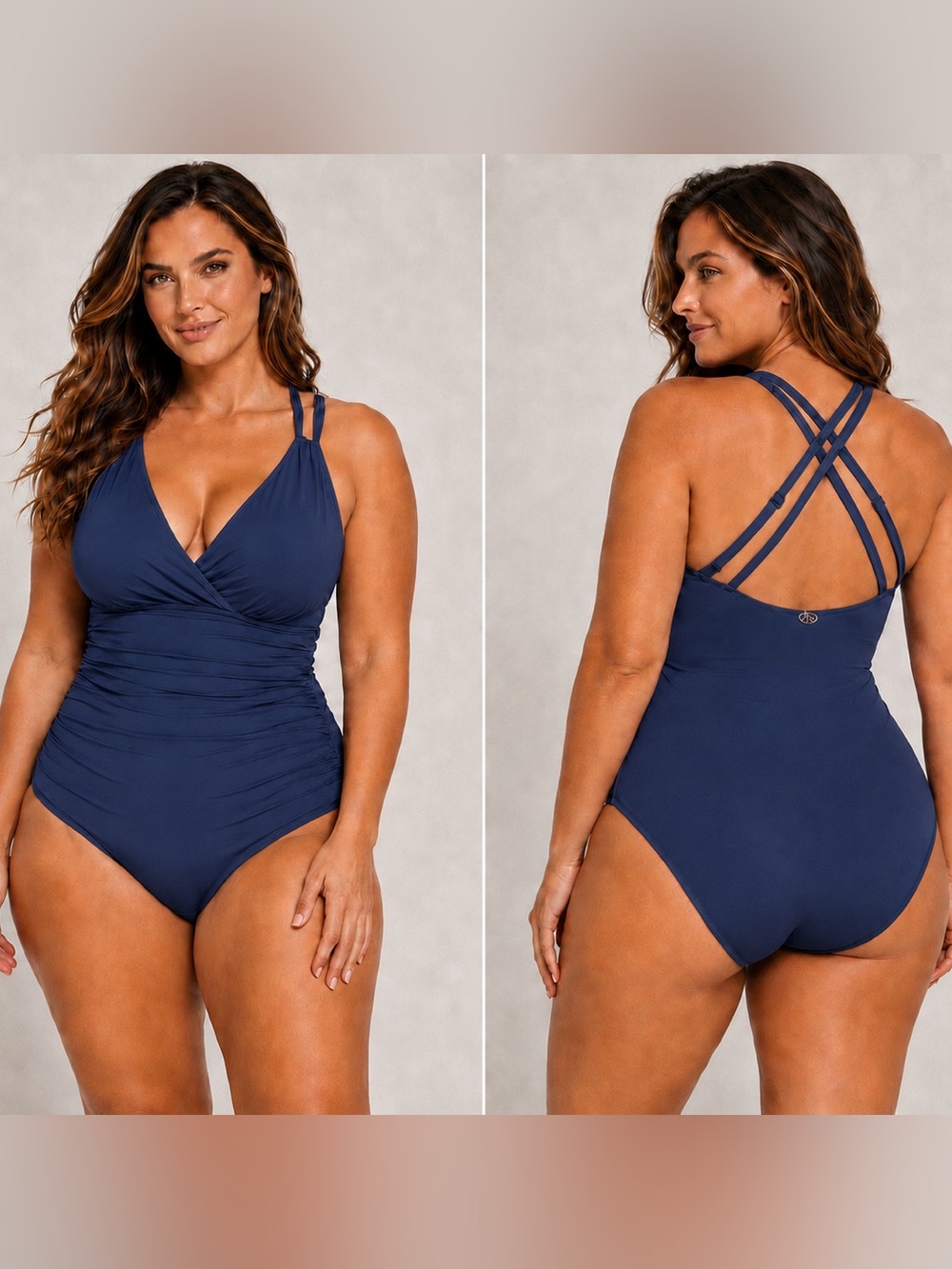 Jantzen Plus Size 28W Blue One Piece Swimsuit Strappy Back Tummy Control $89 NWT